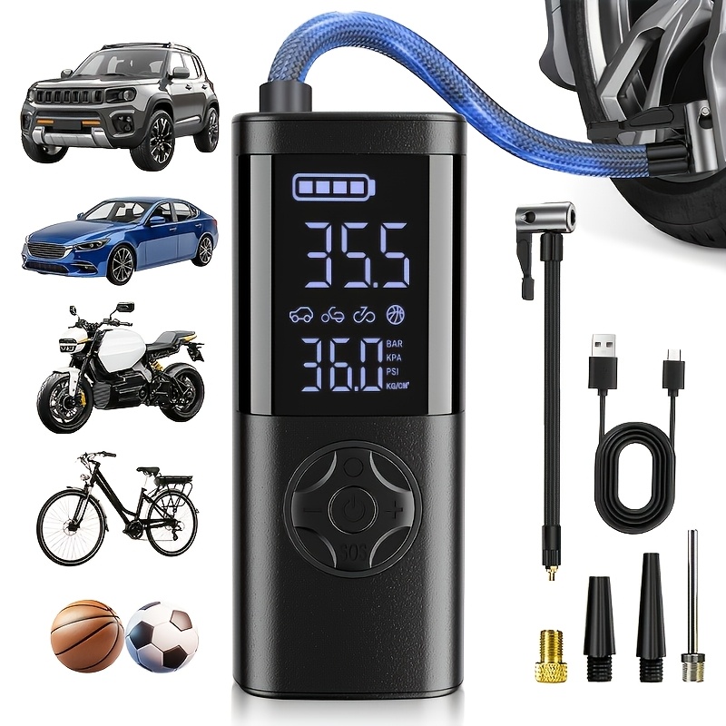 TEMU Electric Bicycle Air Pump, Portable Tire Inflator With Digital Pressure Gauge, 150 Psi High-pressure Bike Pump, Rechargeable Portable Air