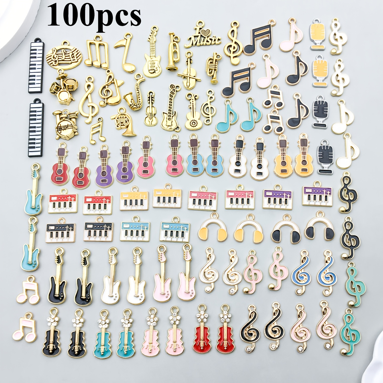 TEMU 100 piezas Aleación Esmalte Set de Serie Colgante Fabricación de Joyas Llavero Aretes Colgante Varios Diseños Dijes para Fabricación de Joyas