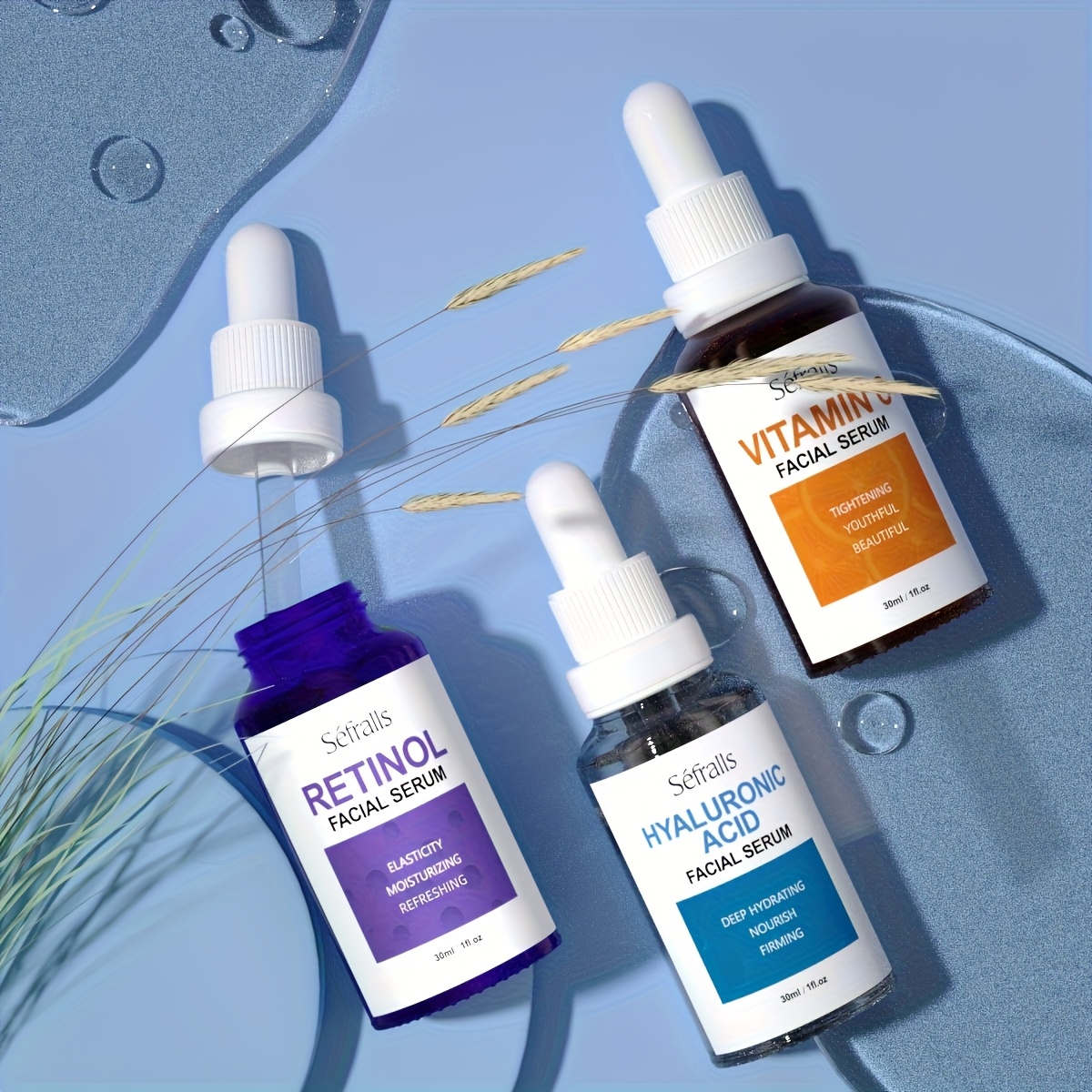 Set Sefralls Hyaluronic Acid VC Retinol Essence 30ml*3pcs s vitaminom C i serumom s hidroksidom hialuronske kiseline za sjaj, učvršćivanje i hidrataciju suhe kože, serum za učvršćivanje, poklon, festival, putovanje