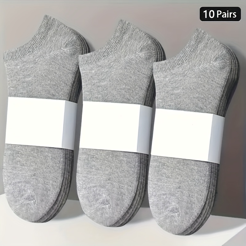 TEMU 10 Pairs Of Men' Solid Color Invisible Boat Socks, In Sporty Black, Gray, And White Solid Color Socks, Comfortable Short Socks.