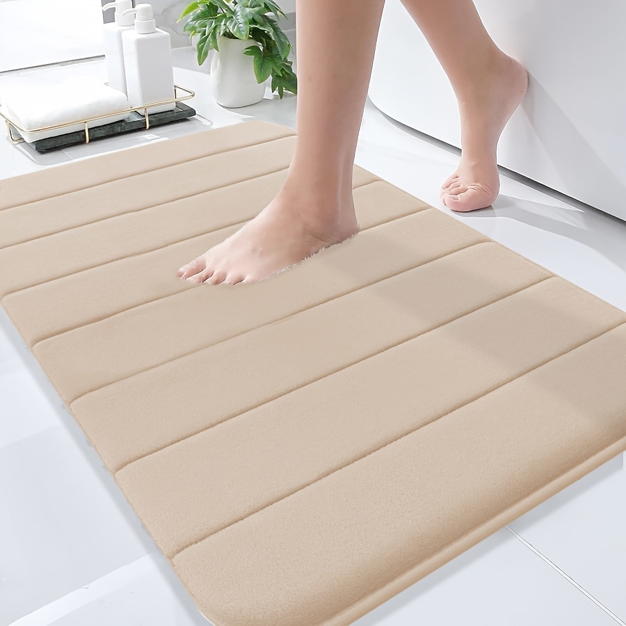 TEMU 1pc Horizontal Striped Thickened Sponge Bath Mat, Comfortable, Fleece, Non-slip, Super Absorbent, Quick-drying Bathroom Mat, For Floor, Bathtub