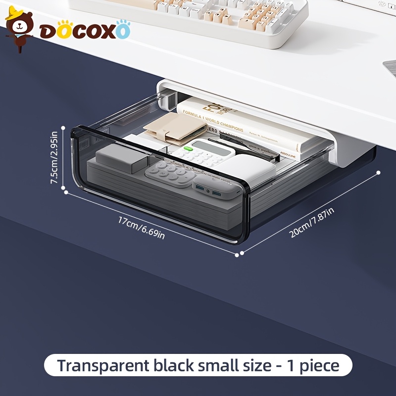1pc Under Desk Storage Box, Plastic Hidden Adhesive Under Desk Drawer, Sliding Under Desk Organizer Box, Suitable For Home Office Organization Hidden Storage For