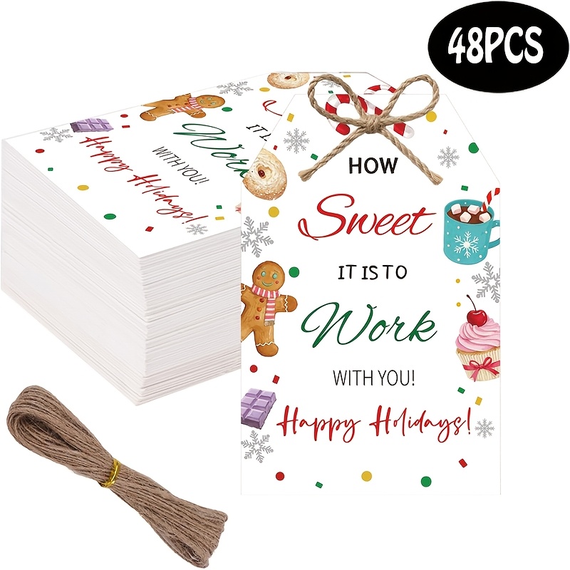 TEMU Ensemble de 48 pièces, Étiquette d'emballage cadeau d'appréciation de Noël pour collègue, "QU'IL EST DE TRAVAILLER ! Joyeuses Fêtes !". Message