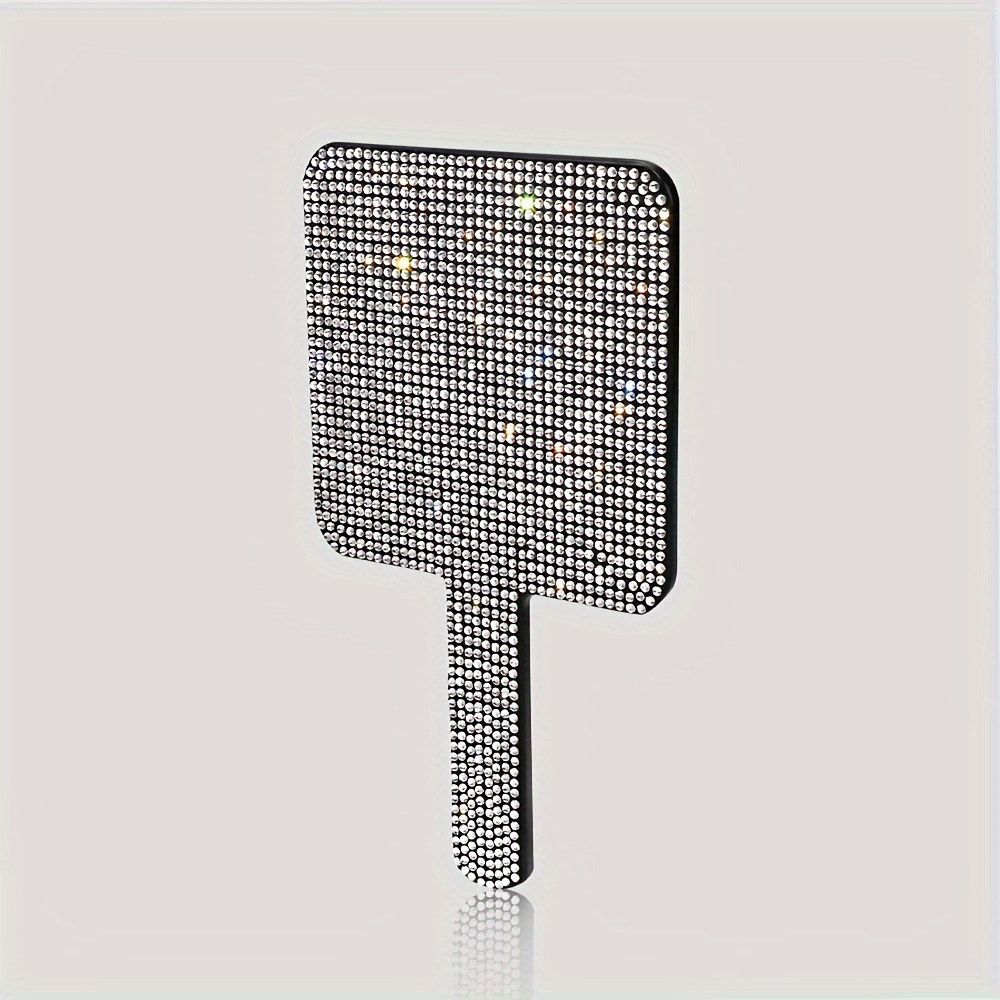 TEMU Sparkling Rhinestone Handheld Makeup Mirror - Portable, No-battery Cosmetic Mirror For Weddings & Travel