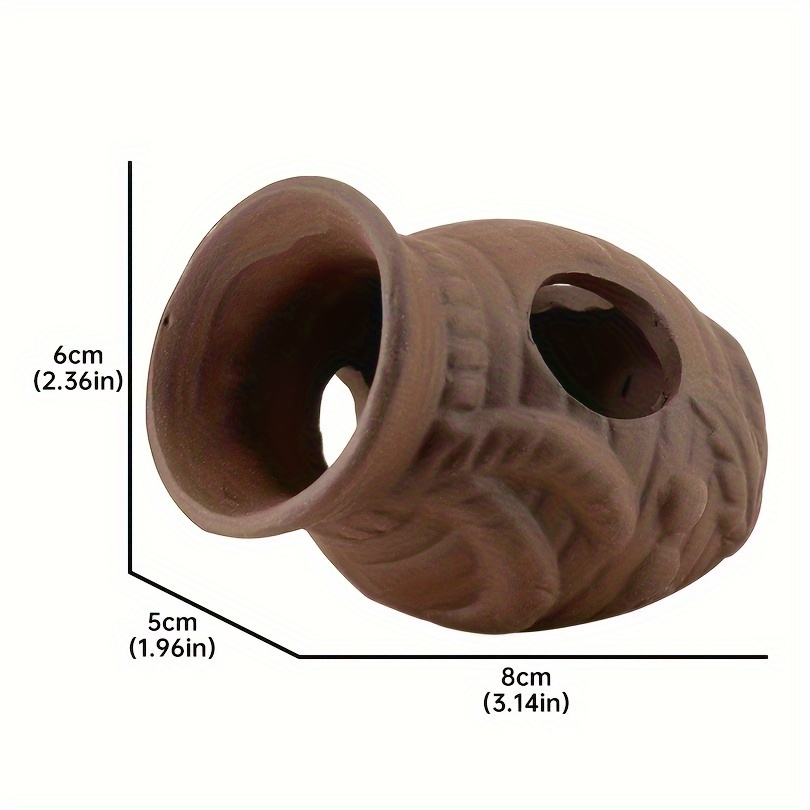 TEMU 1pc Textured Brown Ceramic Aquarium Ornament - Realistic Cone Fish Tank Decoration With Hideaway Cave, Ideal For Play, - Durable St153 Vase Design For Fish And Shrimp, Aquarium Accessories