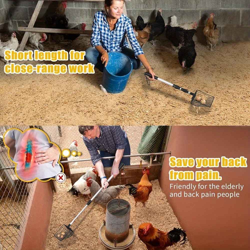 106.7cm Extended Handle Metal Cat Litter Shovel Chicken Manure Shovel, Shovel Head 15*15*5.7cm, Adjustable Handle, Convenient To Use, Sturdy And Durable, Easy To Clean, Chicken Coop Cleaner