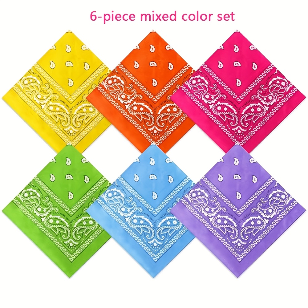 Image of 6pcs Retro Scarf For Men And Women - 22x22 Inches Polyester, Multicolor Headband/wristband, Perfect For Cycling And Casual Wear, Machine Washable