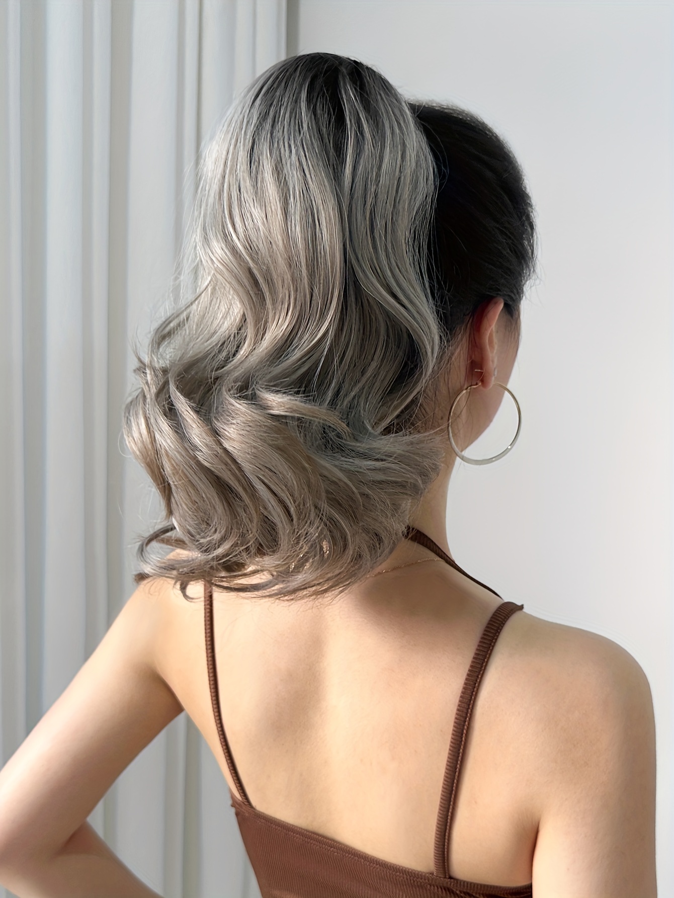   14 inch claw ponytail extension hair accessories   blue and grey   heat resistant fiber synthetic ponytail hairpiece for women daily use unisex adult details 1
