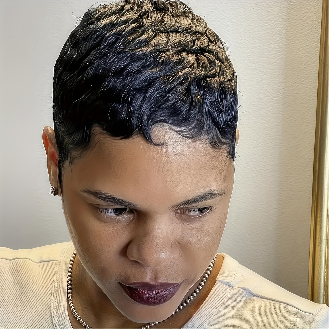 TEMU 100% Brazilian Human Hair Cut Wig For Women - Short Straight Style, Full Machine Made, Non-lace , Shades , Natural Look For