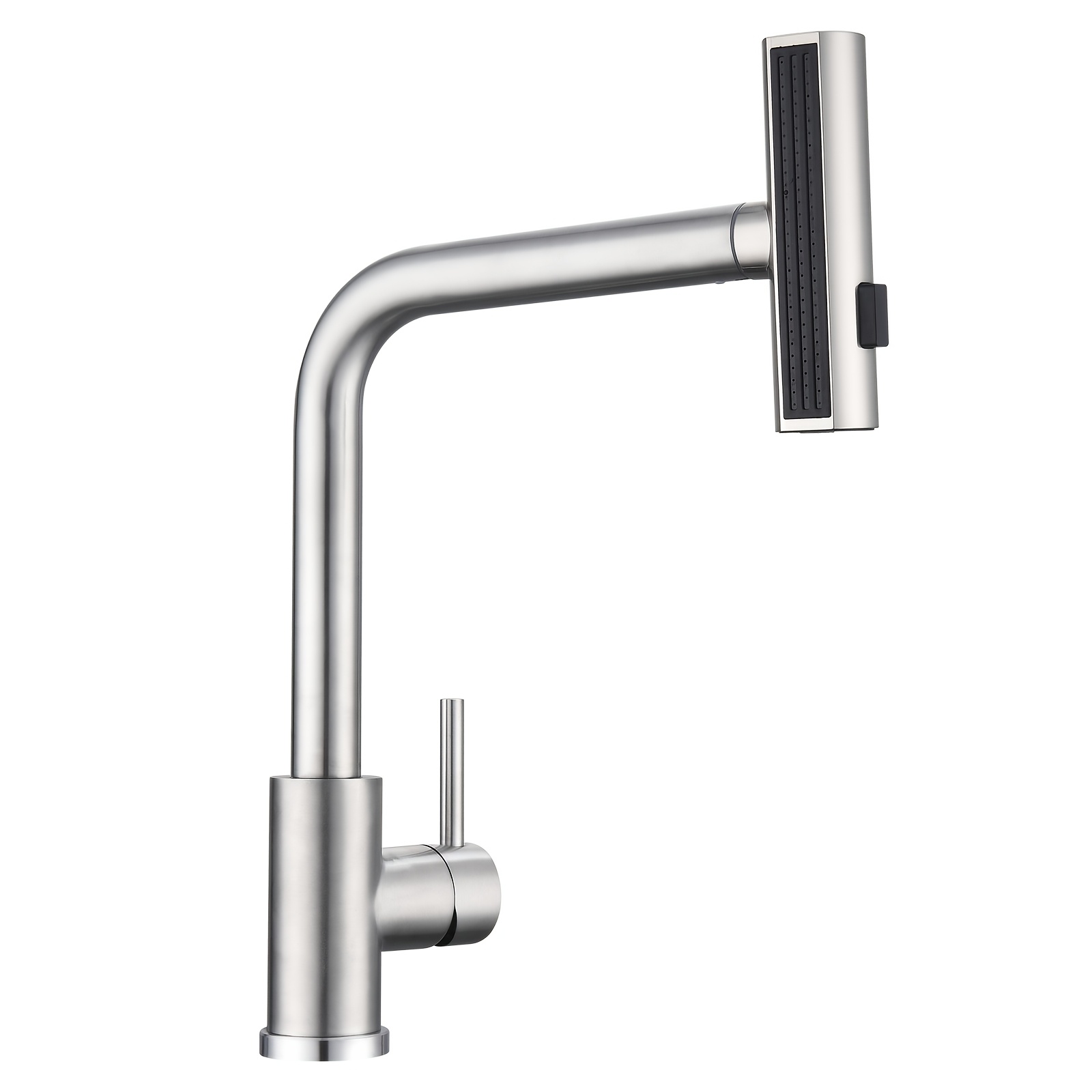 Image of Single-hole Pull-out Kitchen Faucet With Spout & 3-spray (stream/rain/mist) - Brushed Sus 304 Stainless Modern Sink Faucet, Valve, -hand Operation, Compatible With Single Hole Installation (