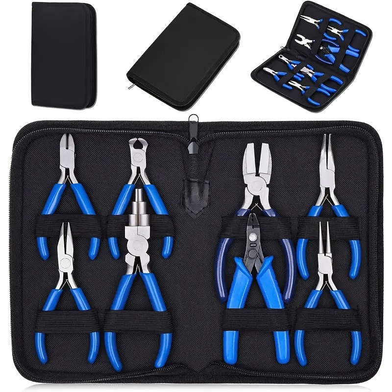 

8pcs Jewelry Making Pliers Set - Miniature Tools For Diy Crafts, Includes Round Nose, Flat Nose, Crimping & Wire Cutting Pliers With Zipper Storage Bag, Jewelry Making Supplies, Repairs