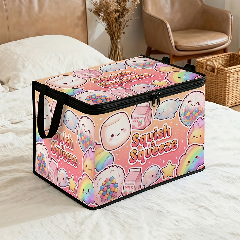TEMU 1pc Boîte de rangement pliable grande avec couvercle, Organisateur à fermeture éclair robuste, Convient pour les vêtements, les serviettes et la