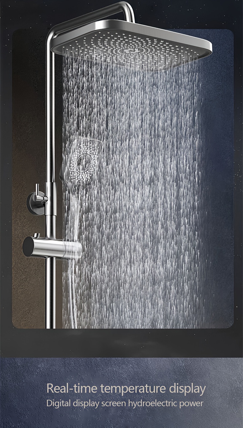 12 inch high pressure shower   with 4 function handheld shower metal and plastic no electricity or battery needed temperature display included details 2