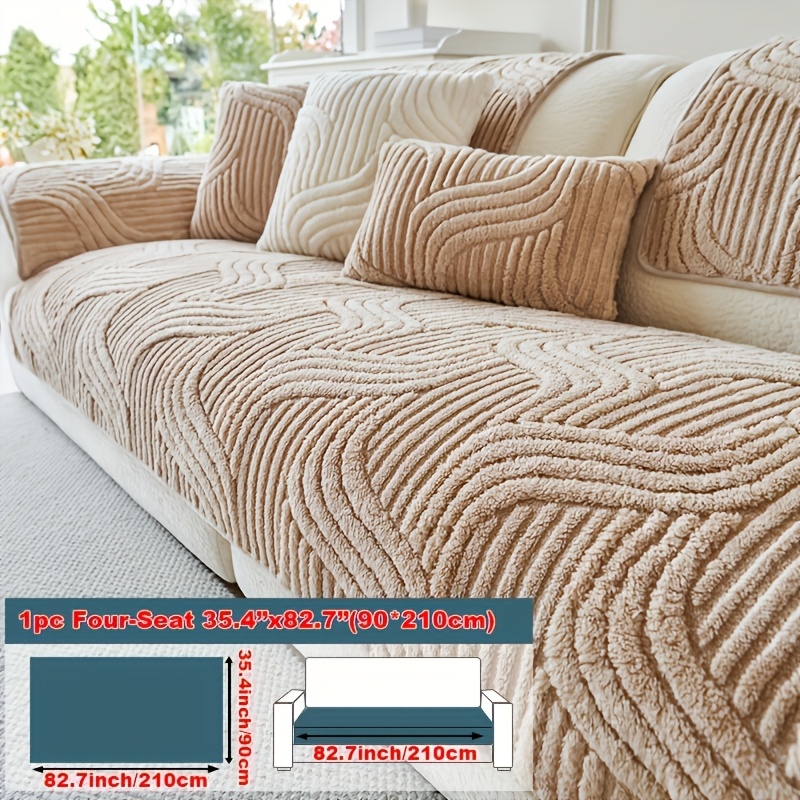 TEMU Luxurious Plush Non-slip Sofa Mat - Pet-resistant, Breathable Chenille Fabric, Modern Vintage Room, Bedroom, Machine Washable, Multiple Sizes ,