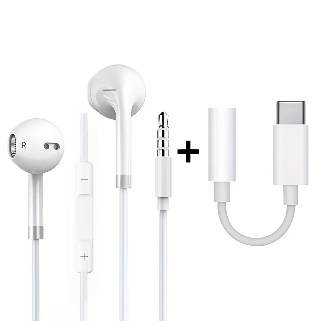 TEMU 3.5mm Plug-in Semi-in-ear Wired Headphones Cable, High Resolution, High Quality, High-fidelity Sound, Built-in Microphone With Volume Control,