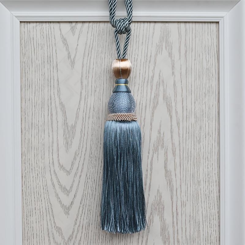 TEMU Lot de 2 pompons de luxe à texture légère de haute gamme pour rideaux - Longues franges en satin brillant avec perles décoratives à texture