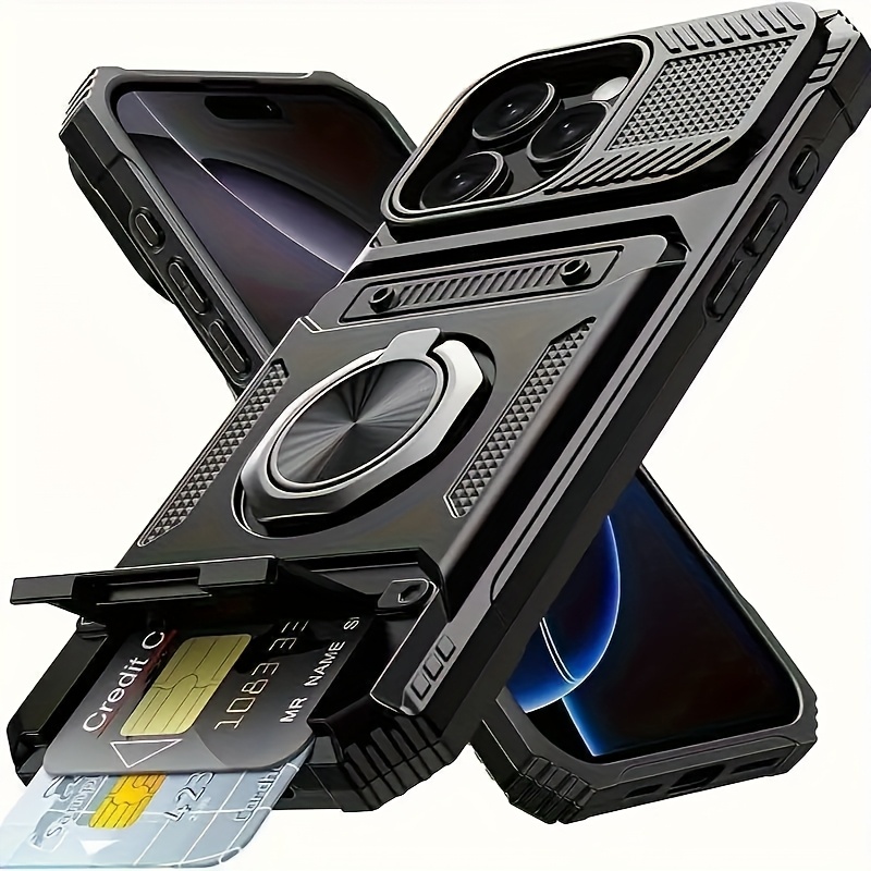TEMU Suitable For Iphone 17 16 15 14 13 11 Pro Max 14 15 16plus 7 8plus Series Heavy-duty Shockproof 360 ° Rotating Metal Stand Phone Hard Case With