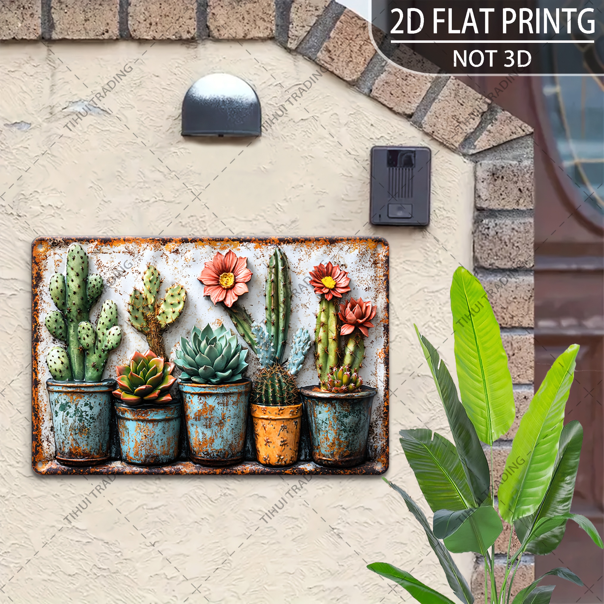2d flat 1pc vintage cactus potted plant metal tin sign wall - Temu Bahrain