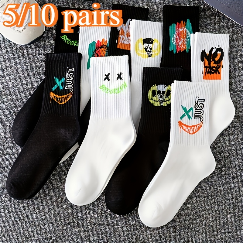 

5/10 Pairs Of Boy's Trendy Crew Socks, Comfy Breathable Soft & Socks, Ideal Gifts , Boy's Hosiery