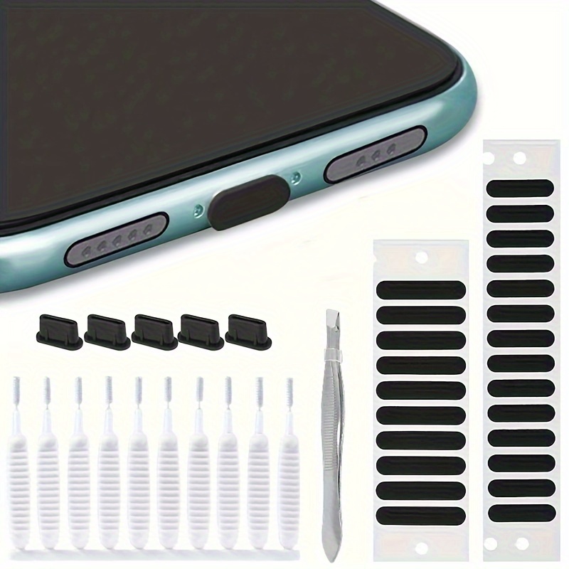 TEMU Mobile Phone Cleaning And Maintenance Set Suitable For Type-c Mobile Phone Interface Dust Plug, Computer Keyboard Cleaning Brush, Mobile Phone Speaker Protection Sticker