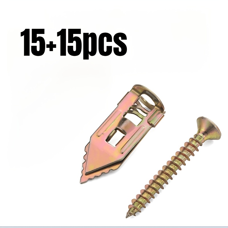 TEMU 30 Sets Self-drilling Plate Anchors | Includes 15 Metal Self-drilling Anchors And 15 Sets Of Screws, 12*30mm Metal Anchors, Suitable For Tv,