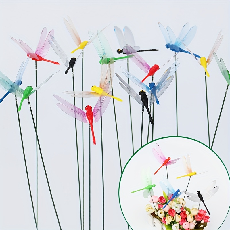 E-shop 10 Stück Dekorative Bodeneinsätze für den Außengarten, PVC Wasserdichte Bunte Libellen-Dekoration, Blumentopf- und Blumenstrauß-Dekoration,