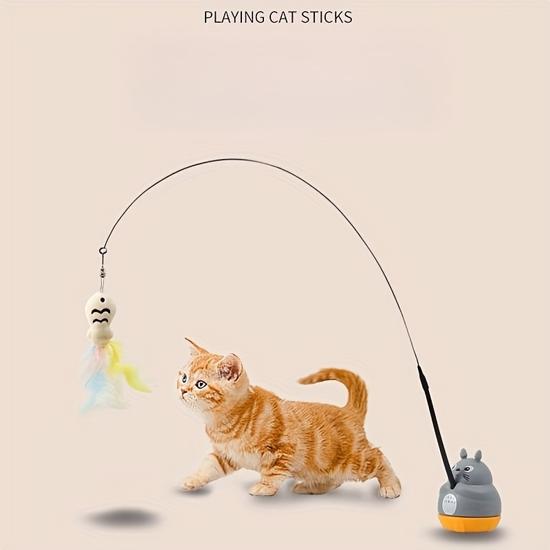 

Fun Feline Teaser Wand - Interactive Cartoon Design, Non-electric, Plastic Construction, Accessory For Cats, Promotes Exercise And Mental Stimulation