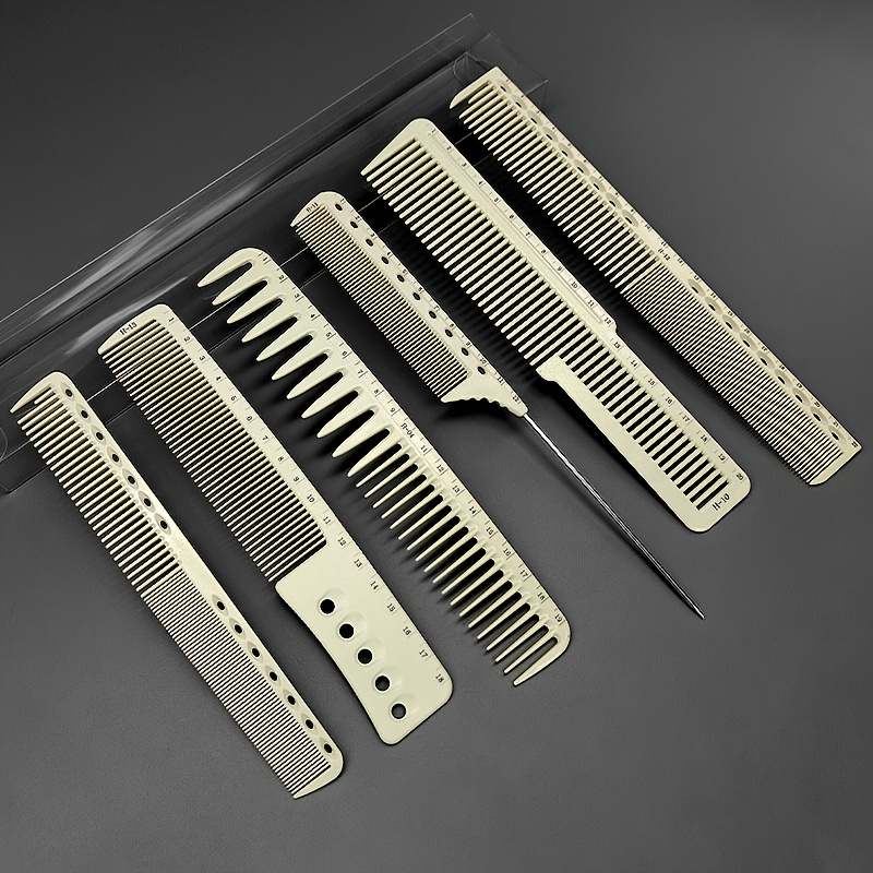 TEMU 6pcs Hair Stylist Comb Barber Tool Set With Scales For Men And Women, Salon