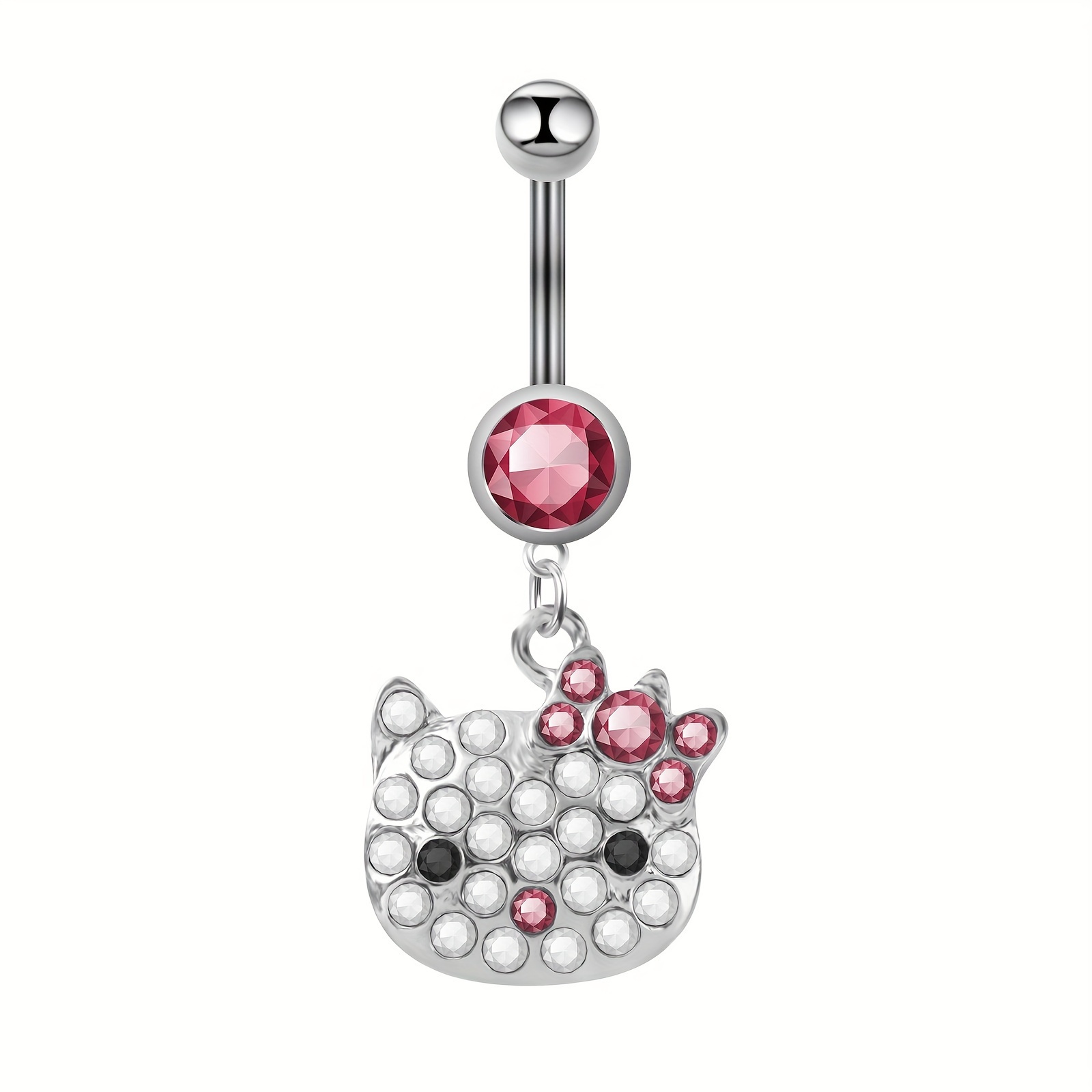 

Chic Cartoon Kitten Stainless Steel Belly Button Ring - Fashionable Piercing Jewelry With Accents, Perfect Easter Gift For Women