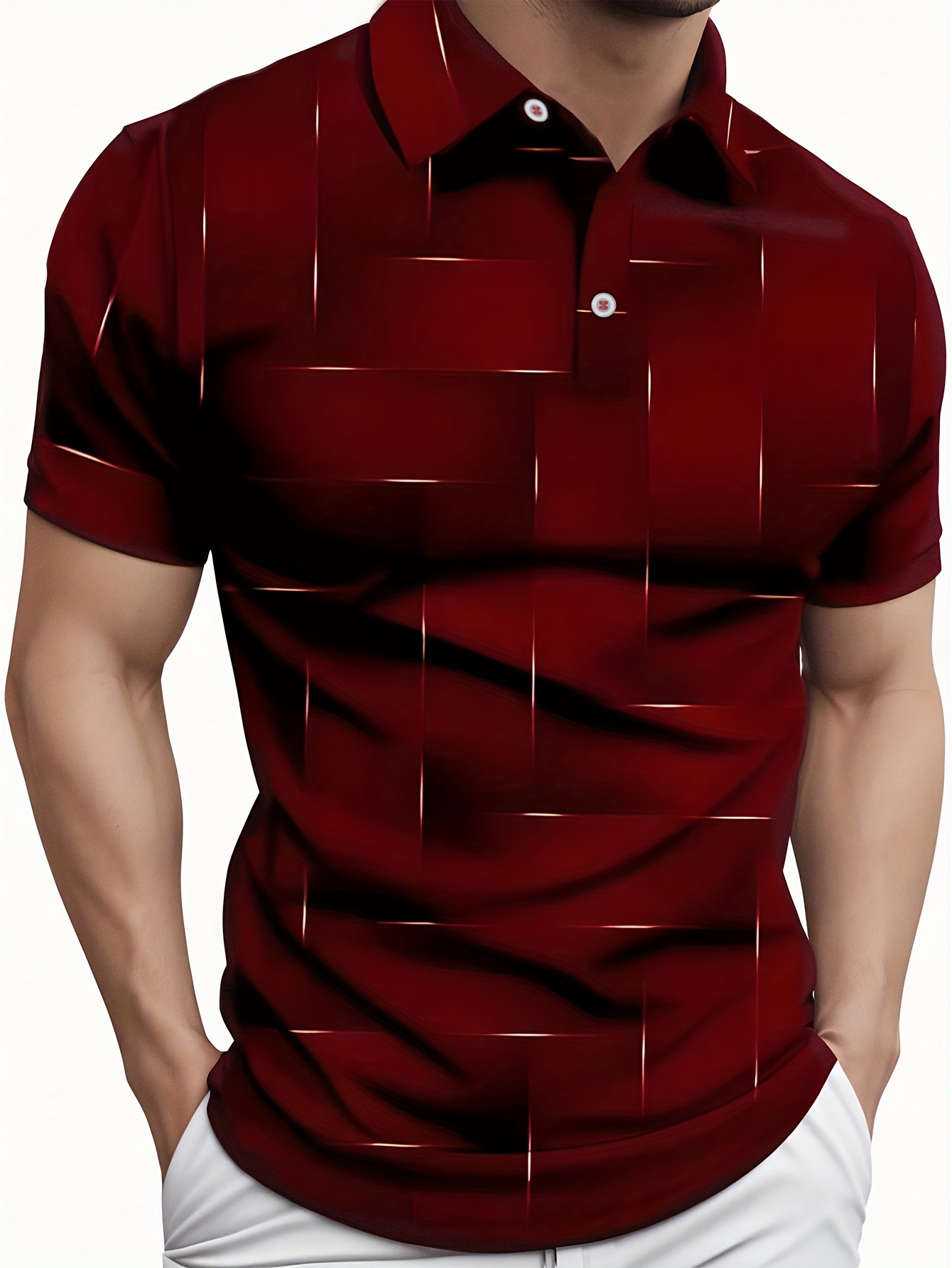 Men's Stylish Black & Golden Geometric Print Shirt - Short Sleeve, Casual Golf Sportswear, Digital Printing, Button-Up Collar, Polyester Blend, All-Season Wear
