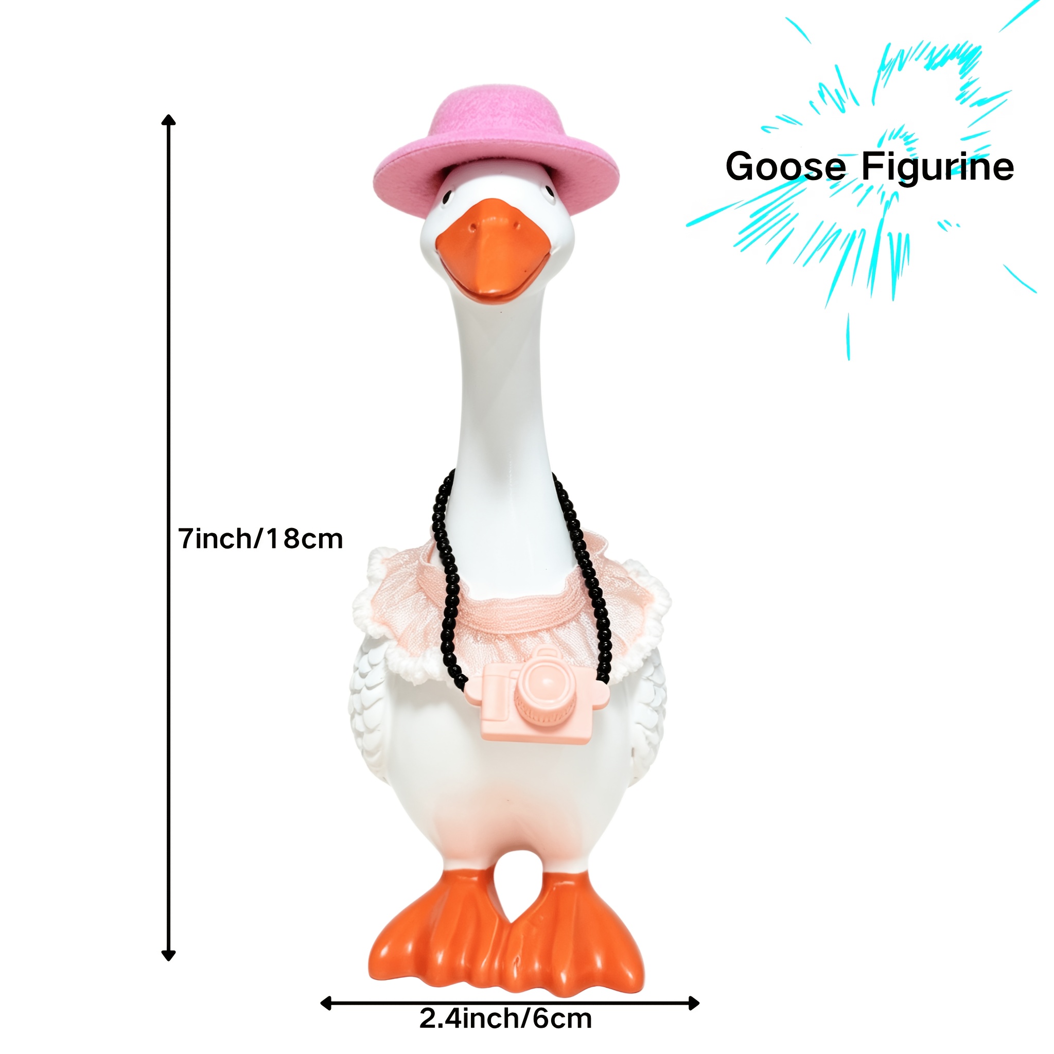 TEMU 7 Inch Cute Resin Goose Figurine With Pink Hat And Camera Necklace, Farmhouse Tabletop Decor For Home Office, Indoor Ornament And Housewarming