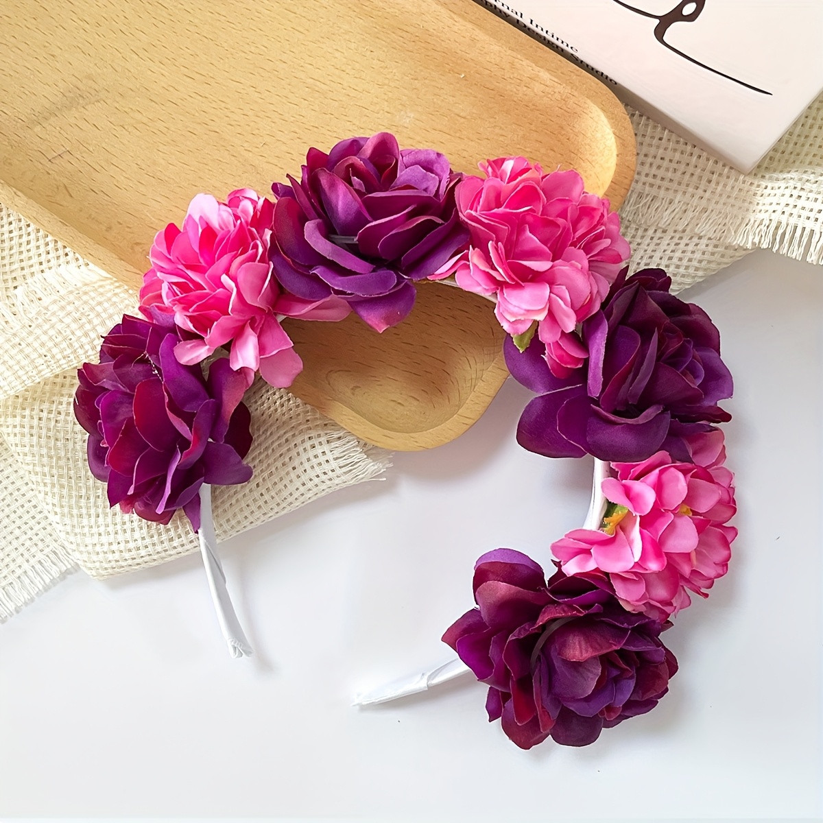 TEMU Nueva de Flores de y Rosas de Tela de Simulación de Color Sólido, Tela de Flores para el Cabello, , Foto Diaria, Adornos Decorativos para el