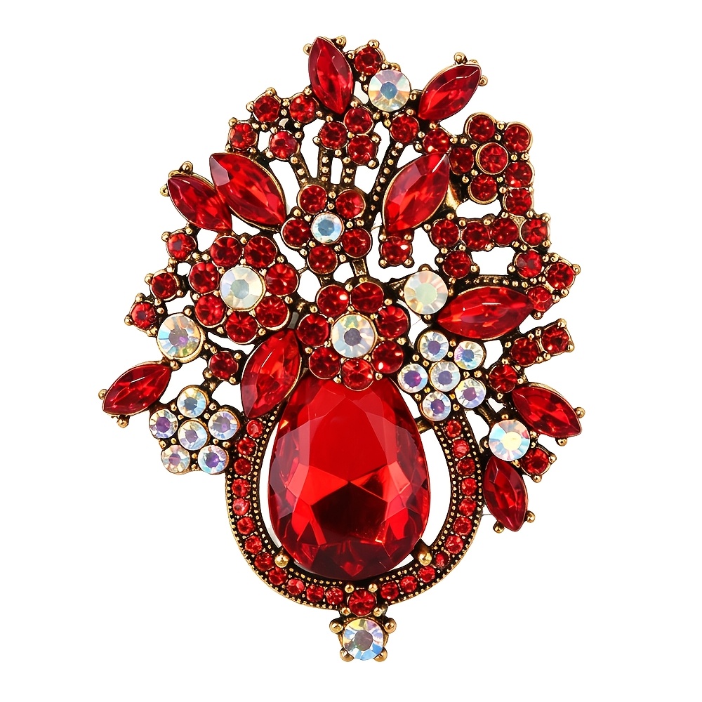 Luxurious Colorful Flower Basket Brooch, Elegant Corsage