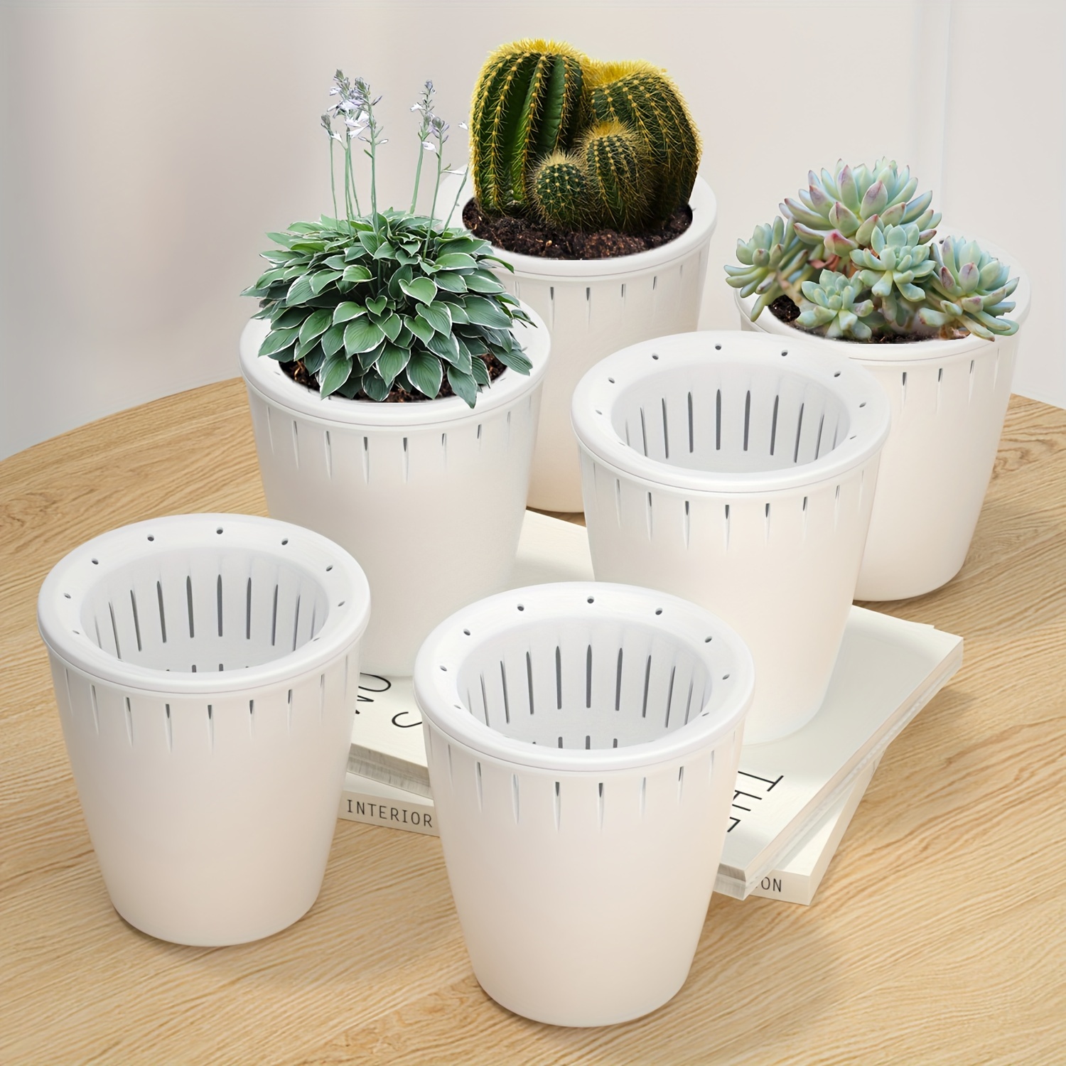

6pcs White Self-watering Planters, 3.3 & 3.9 Inches With Tiered Water Storage Design, Modern Plastic Hydroponic Pots For Indoor Plants, Flowers & Ivy, Large Capacity - Perfect For Home Gardening