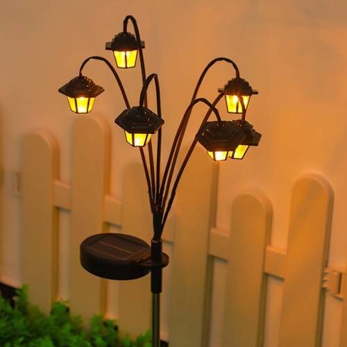 new single piece solar powered garden light with 6 warm white led beads vintage style outdoor lighting fixture suitable for wedding decorations garden parties and pathway lighting powered garden light