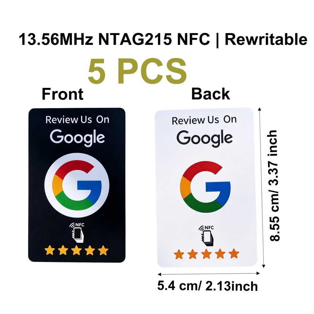 TEMU 5pcs Pack Rewritable Nfc Tags Suitable For Google Review System, Ntag215 Nfc Card With Pvc Stickers Compatible For Iphone Smartphones, Business