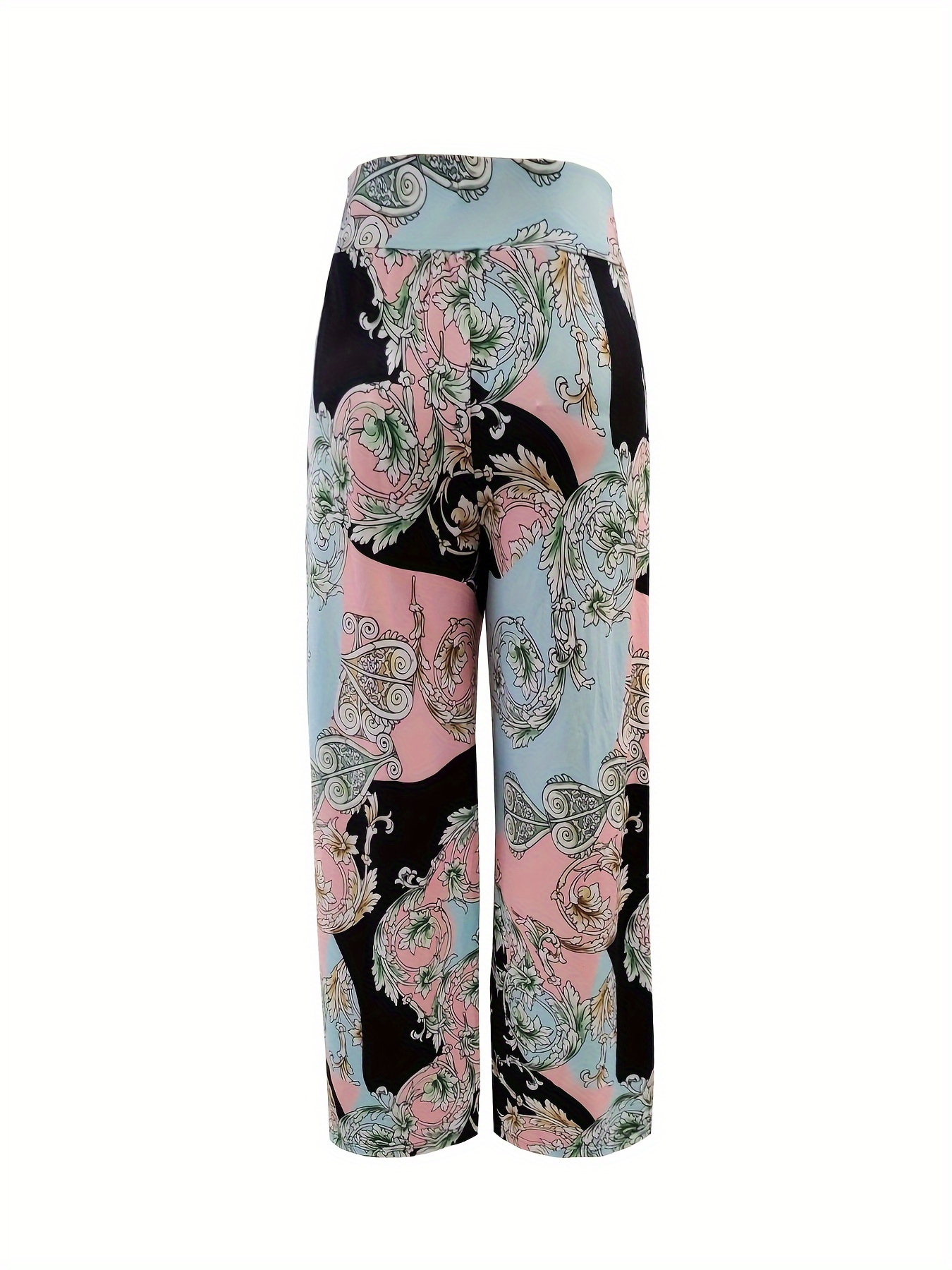 Plus Size Boho Pants Women's Plus Colorblock Baroque Print - Temu