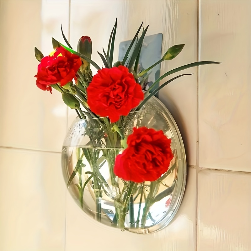 

1pc Unique Wall-mounted Acrylic Vase - Semi-round, Transparent Hydroponic Flower Pot For Home Decor