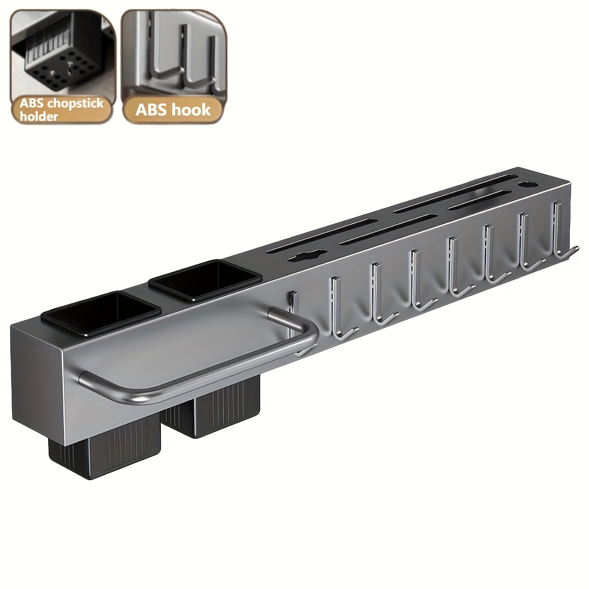 High-Quality Carbon Steel Kitchen Utensil Storage Rack + ABS resin Hooks, Wall-Mounted No-Drill Organizer, Easy and Sturdy Installation, Suitable for Home Use, Holds Knives, Forks, Chopsticks, Spoons, Scissors, Napkins, Cutlery, etc., Suitable for