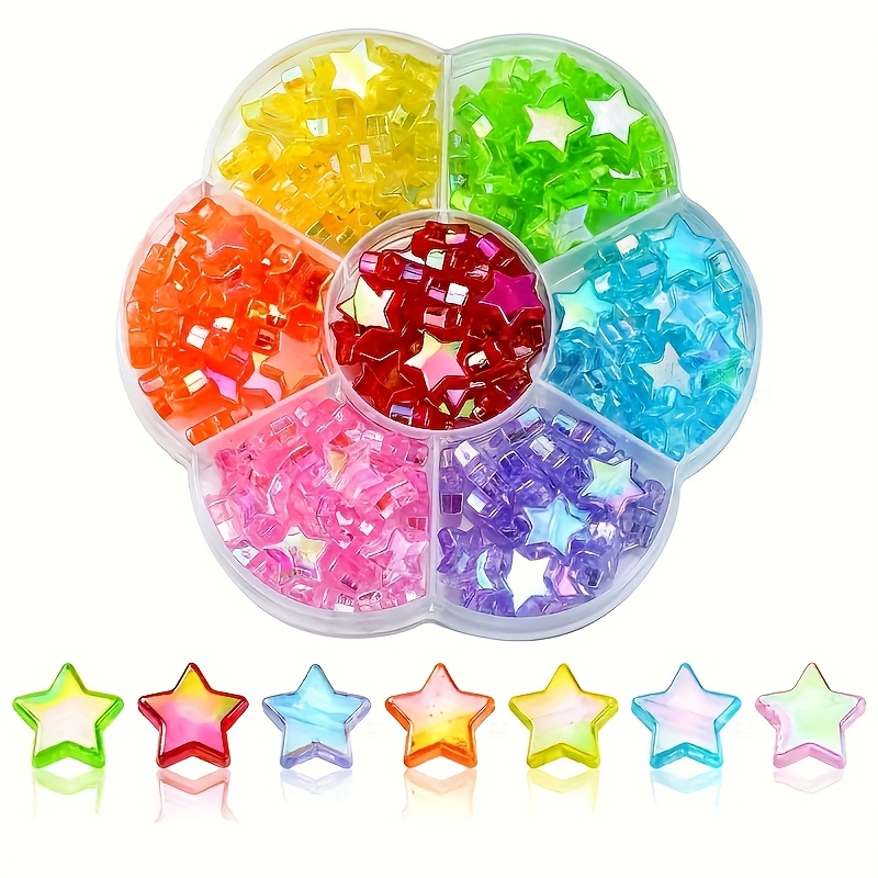 TEMU Ensemble de 1 petite boîte de fleurs de prunier, 175 pièces, perles pentagrammes acryliques AB de 7 couleurs, utilisées pour la fabrication