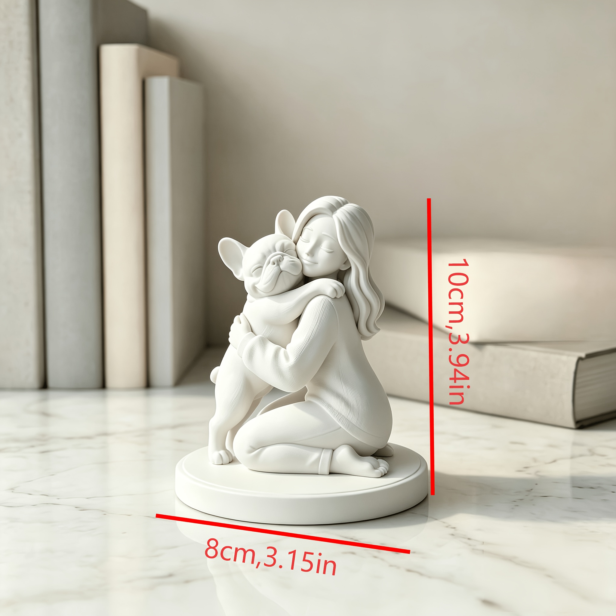 TEMU French Bulldog Statue Suitable For & Office Decor - Hugging Figurine With Human-pet, Plastic Collectible Desk Ornament For / Use, Suitable For