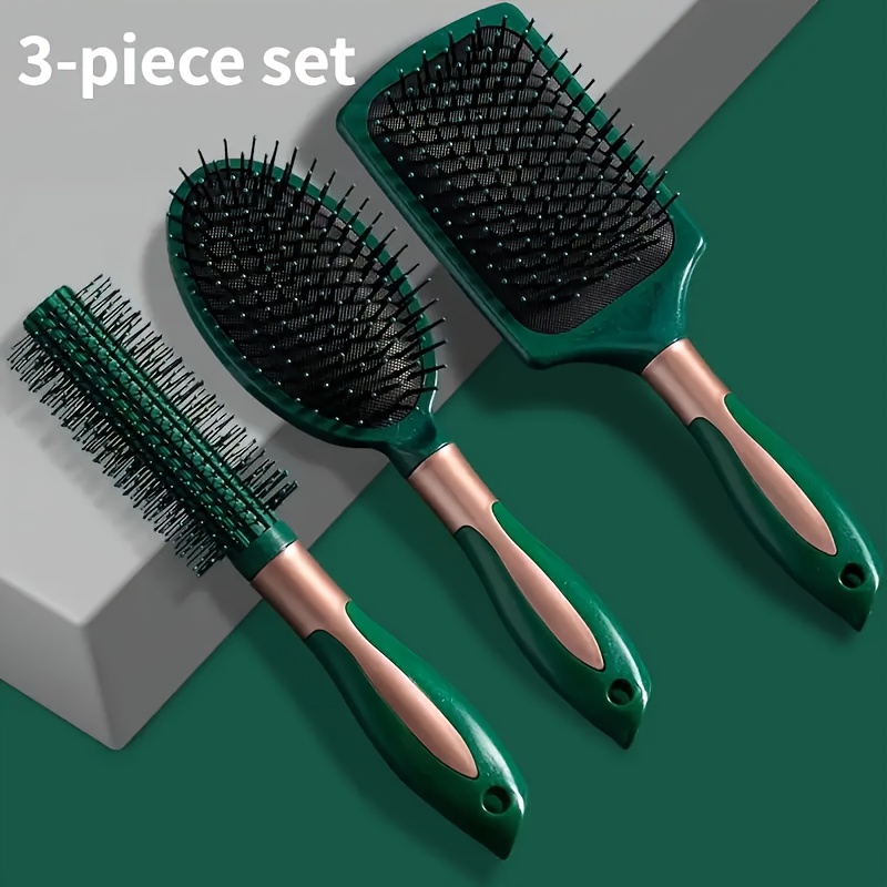 Set van 3 Anti-Statische Hoofdhuid Massage Borstels met Luchtkussen voor Ontwarren en Stylen, Ideaal voor Volume Haar. Ergonomisch Ontworpen, Deze Duurzame Plastic Borstels zijn Elegant en Gebruiksvriendelijk