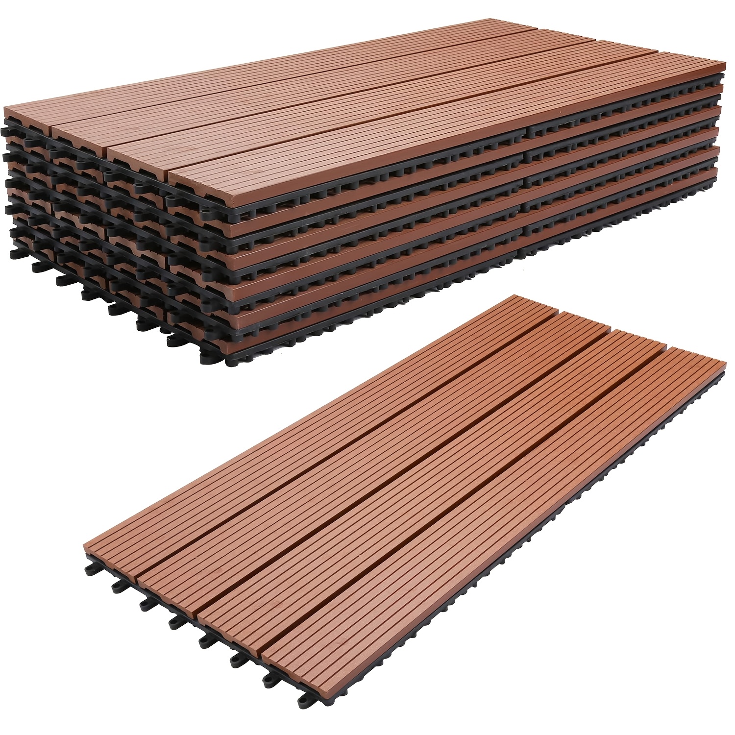 30 X 0 Cm, 6-12pcs, Wpc Tiles Made Of Wood-plastic Composite Material For Terrace Tiles, Red-brown, Balcony Tiles, Interlocking Tiles, Garden Foundation Decoration