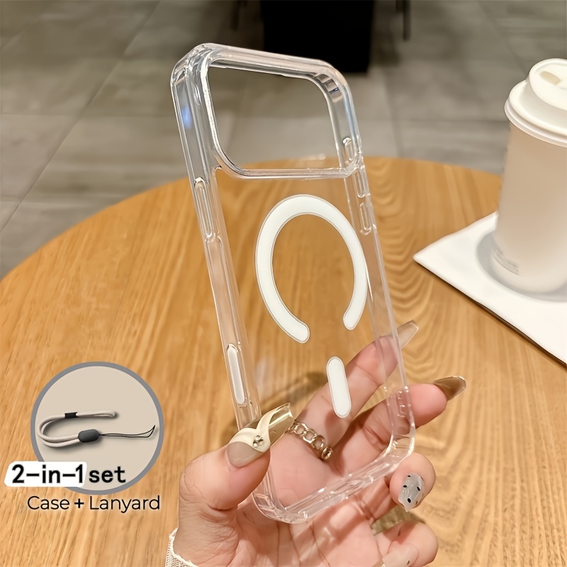 TEMU Phone Case: 2pcs (1 Phone Case + 1 Lanyard)original Transparent Anti Drop Magnetic Phone Case Compatible With Iphone 18, 18pro, 18promax, 17, 16