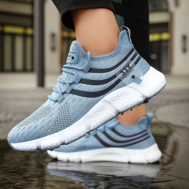 mens high   running shoes ultra lightweight breathable mesh athletic sneakers with popcorn tpr sole white   stripes for gym jogging casual wear suitable for women 3 5 sky blue 12