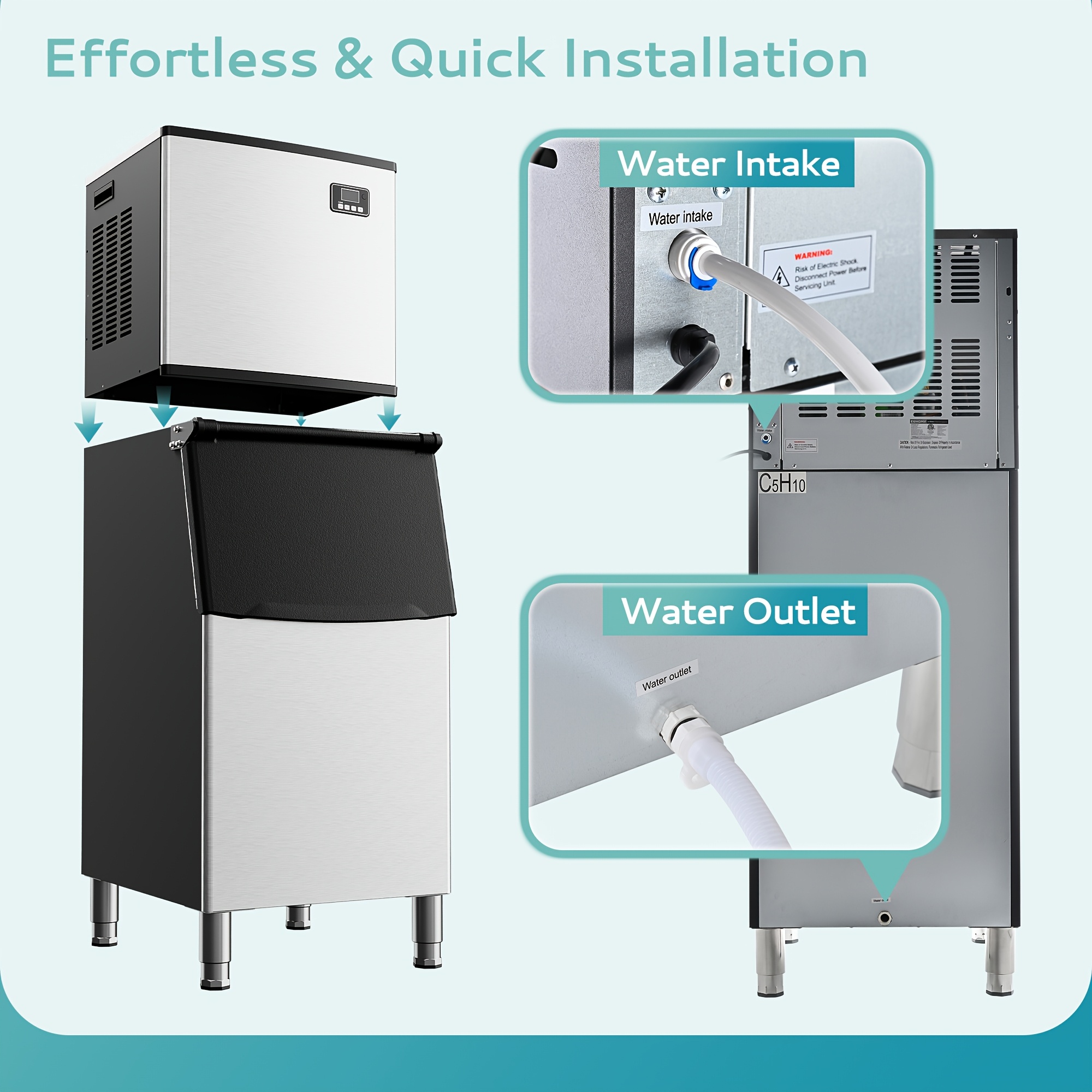 maker with a capacity of 400   per day featuring a 250 pound storage bin producing ice in 8 to   made of stainless steel suitable for bars cafes restaurants and businesses Product details 1
