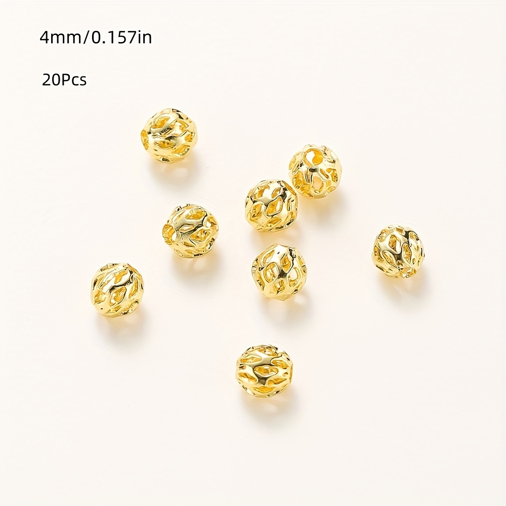 Image of 20pcs 4-6mm 14k/18k Golden Plated Brass Metal Hollow Spacer Beads For Diy Bracelet Necklace Jewelry Making Findings Supplies