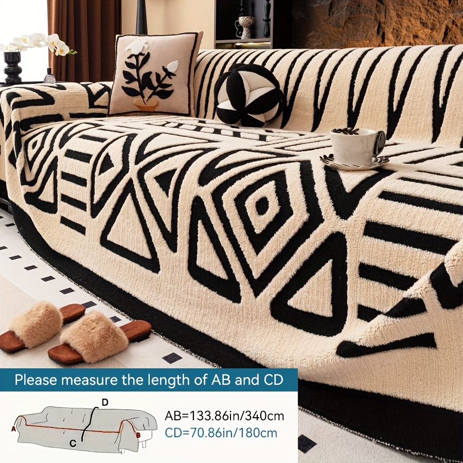 TEMU 1pc Bohemian Plush Sofa Cover - Thick Luxury Furniture Protector With Soft Cover For Armchairs, Loveseats, Single/double/triple/ Size Couches,