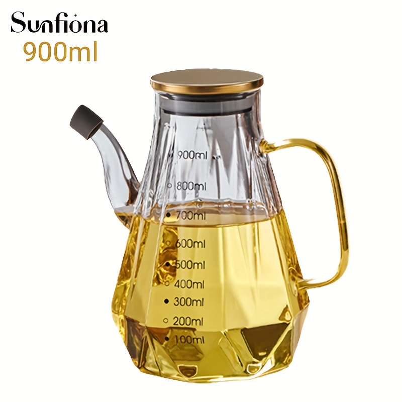 Image of Sunfiona 1pc Series Oil Pourer - 500ml/700ml/900ml Crystal Glass, Angle Control Pour Spout Handle (great For Cooking Oils)