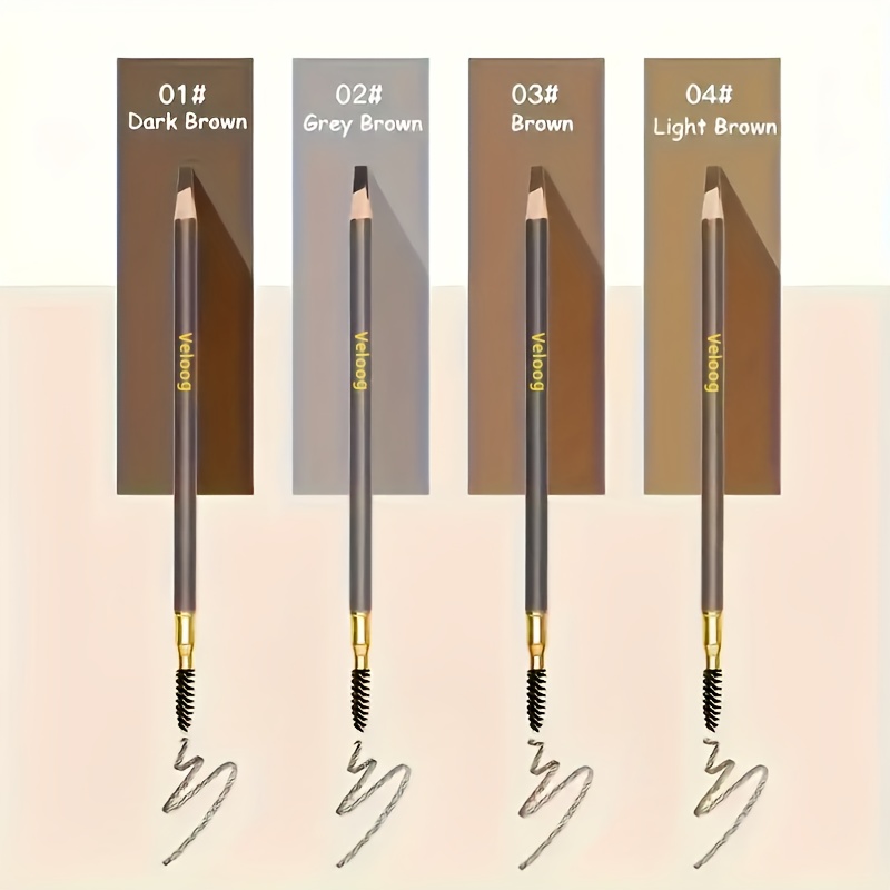 TEMU 4 Pack Waterproof Eyebrow Pencils, Long Lasting Smudge Proof Dual Ended Eyebrow Liner With Spoolie Brush, Microblading Effect Brow Pen For